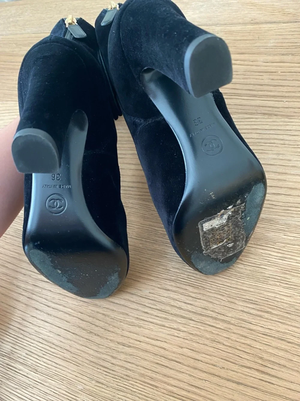 Chanel coin pendant booties